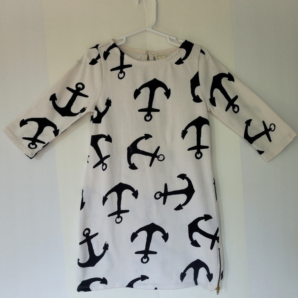 White Dress with Black Anchor Print